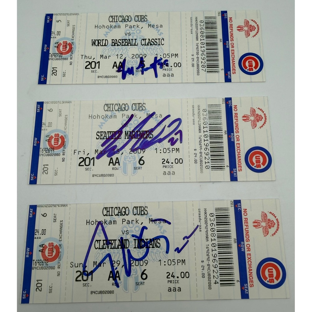 2009 Chicago Cubs Signed Spring Training Ticket Stubs Samardzija Fuld Wedge 3pc